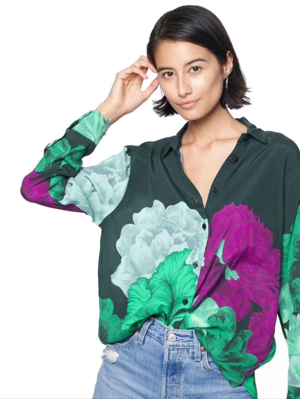 The Kit Zoe Shirt Evergreen Iris Blouse Medium As Seen On TV Floral Art To Wear
